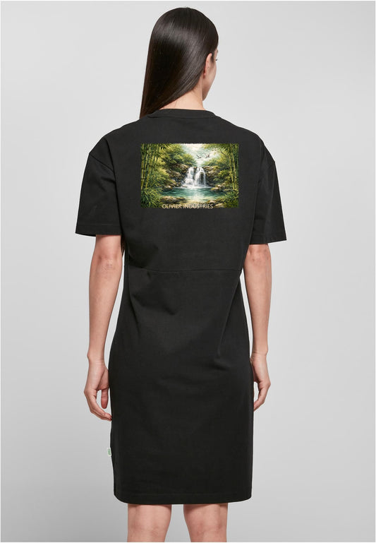 Olivier Industries TM - waterfall 2 side print - Bio Ladies  slit dress blck