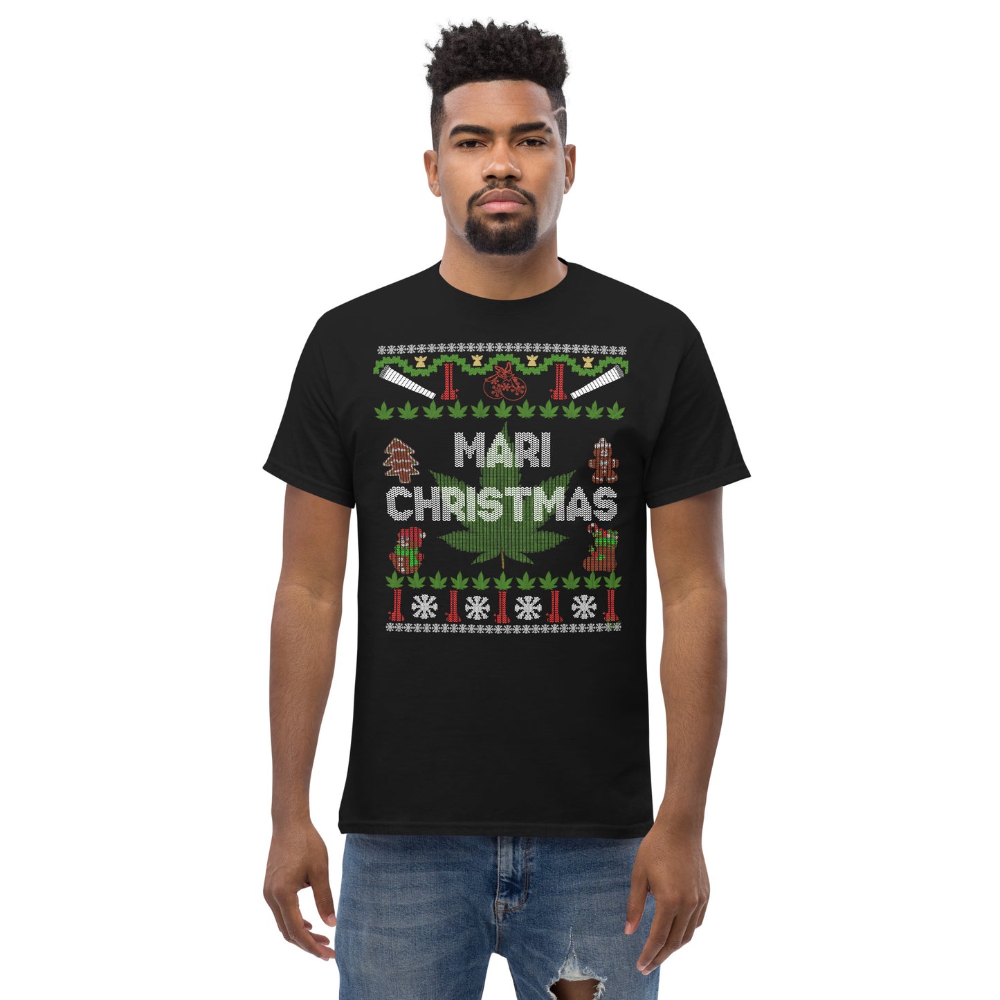 Mari Christmas Hemp Cannabis christmas ugly sweater unisex T-shirt