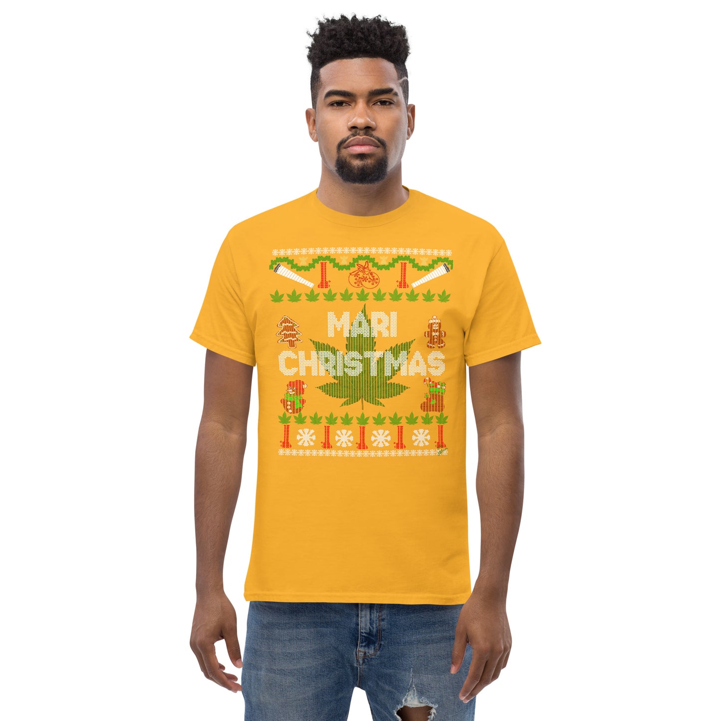 Mari Christmas Hemp Cannabis christmas ugly sweater unisex T-shirt