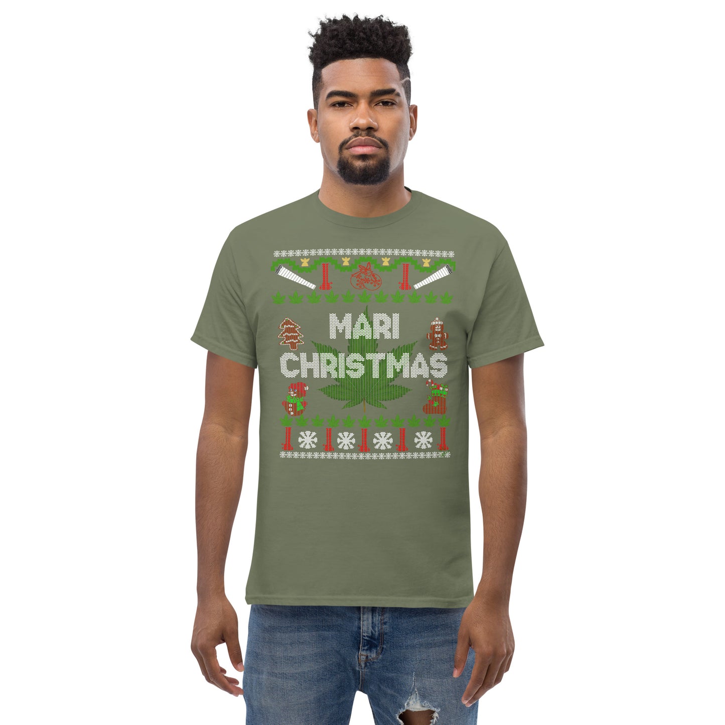 Mari Christmas Hemp Cannabis christmas ugly sweater unisex T-shirt