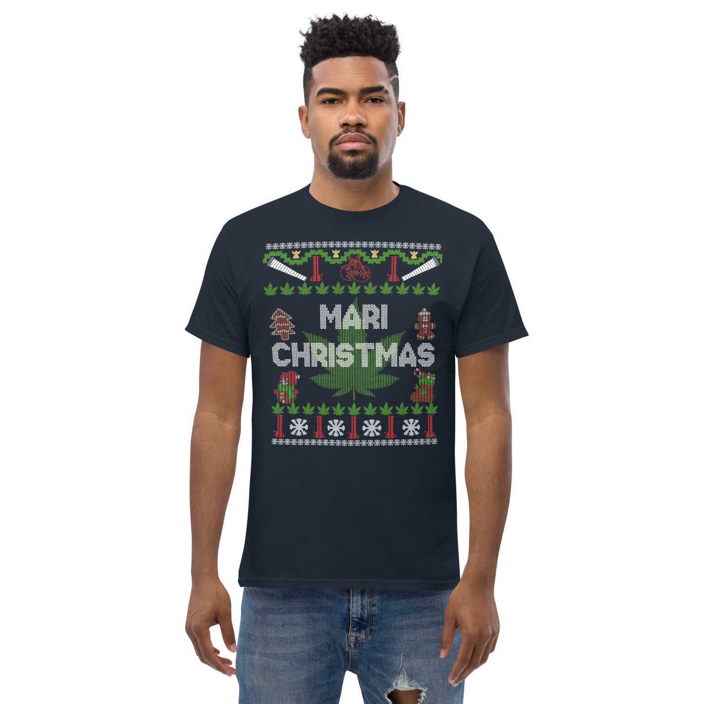 Mari Christmas Hemp Cannabis christmas ugly sweater unisex T-shirt