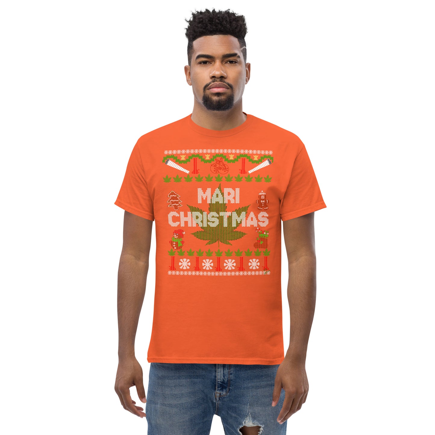 Mari Christmas Hemp Cannabis christmas ugly sweater unisex T-shirt
