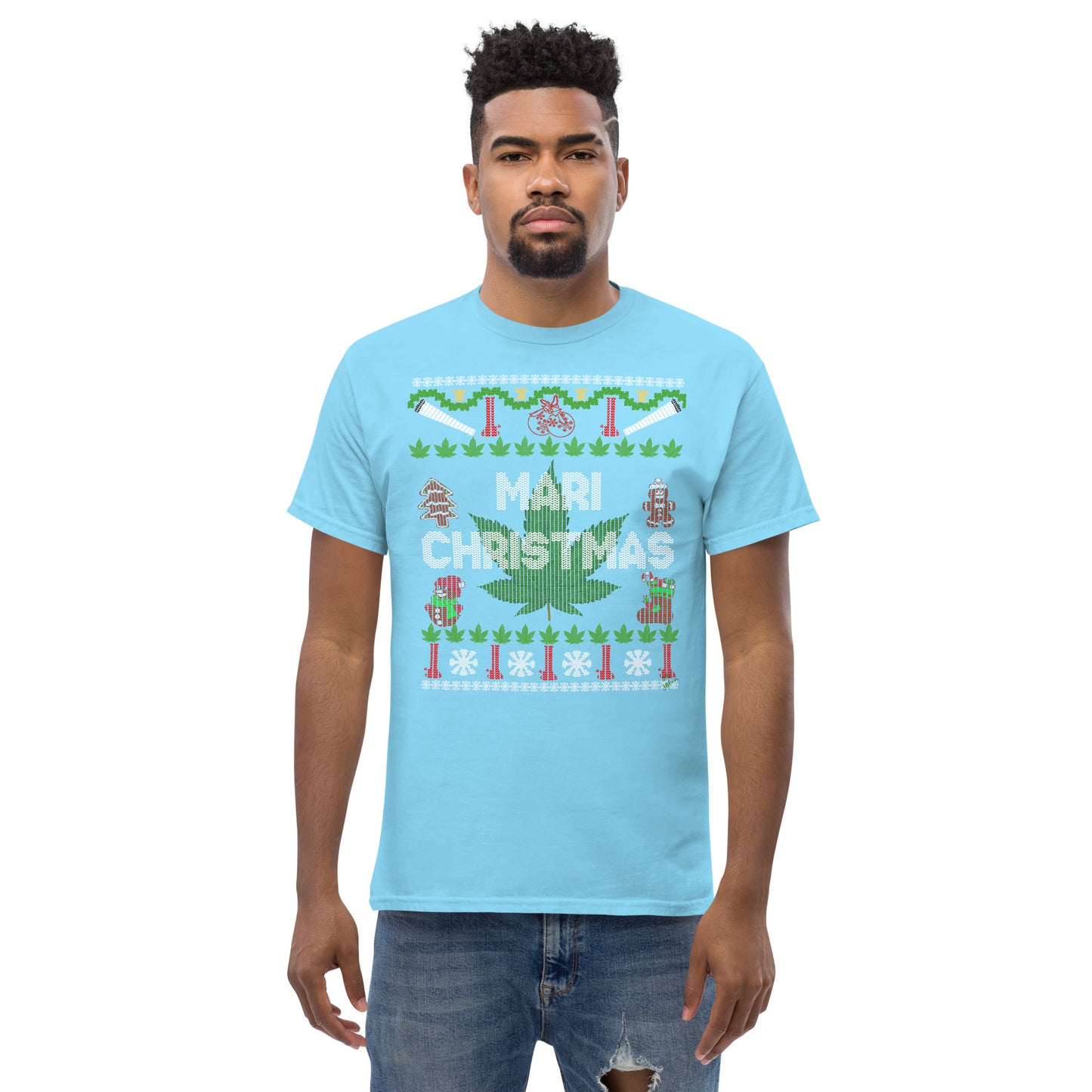 Mari Christmas Hemp Cannabis christmas ugly sweater unisex T-shirt