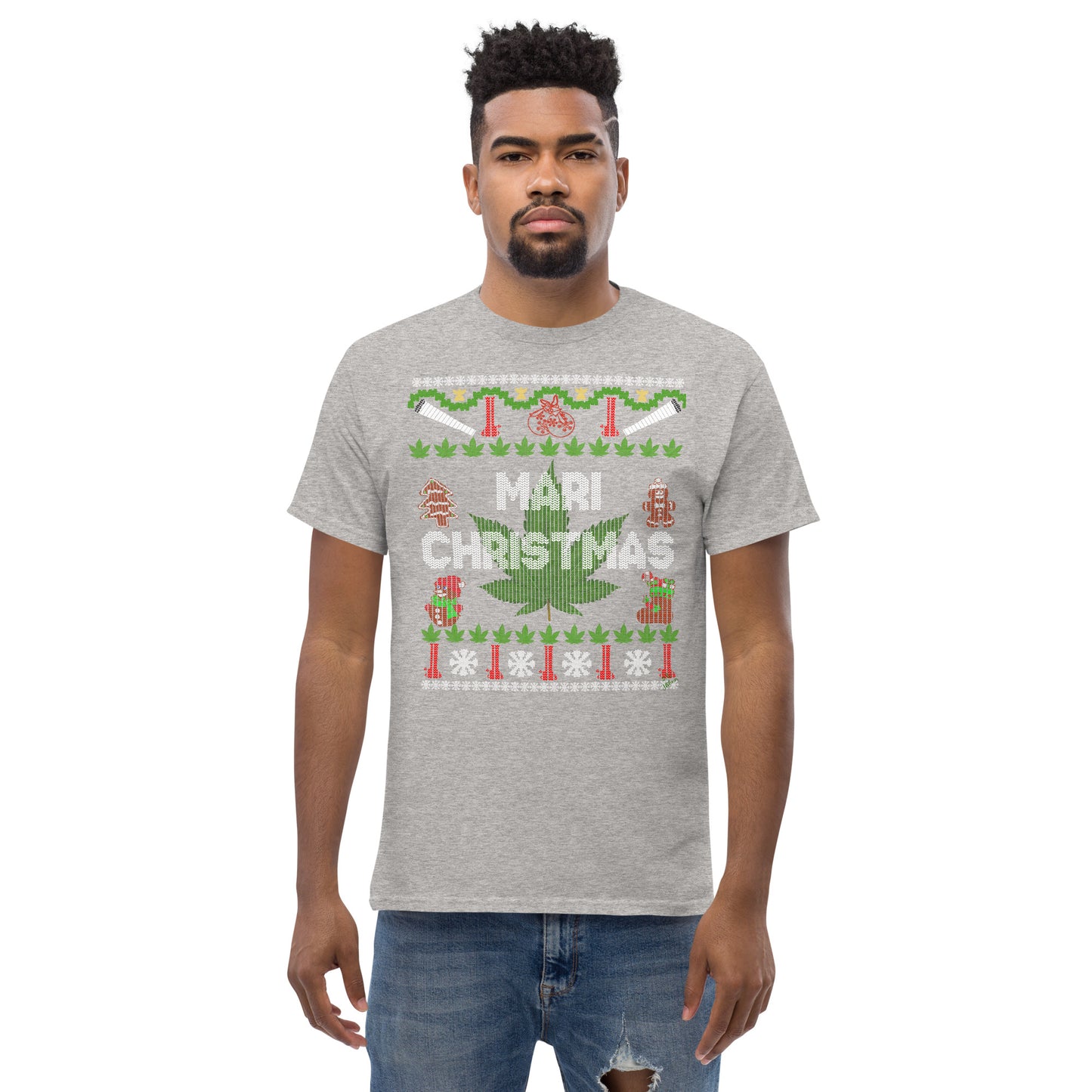 Mari Christmas Hemp Cannabis christmas ugly sweater unisex T-shirt