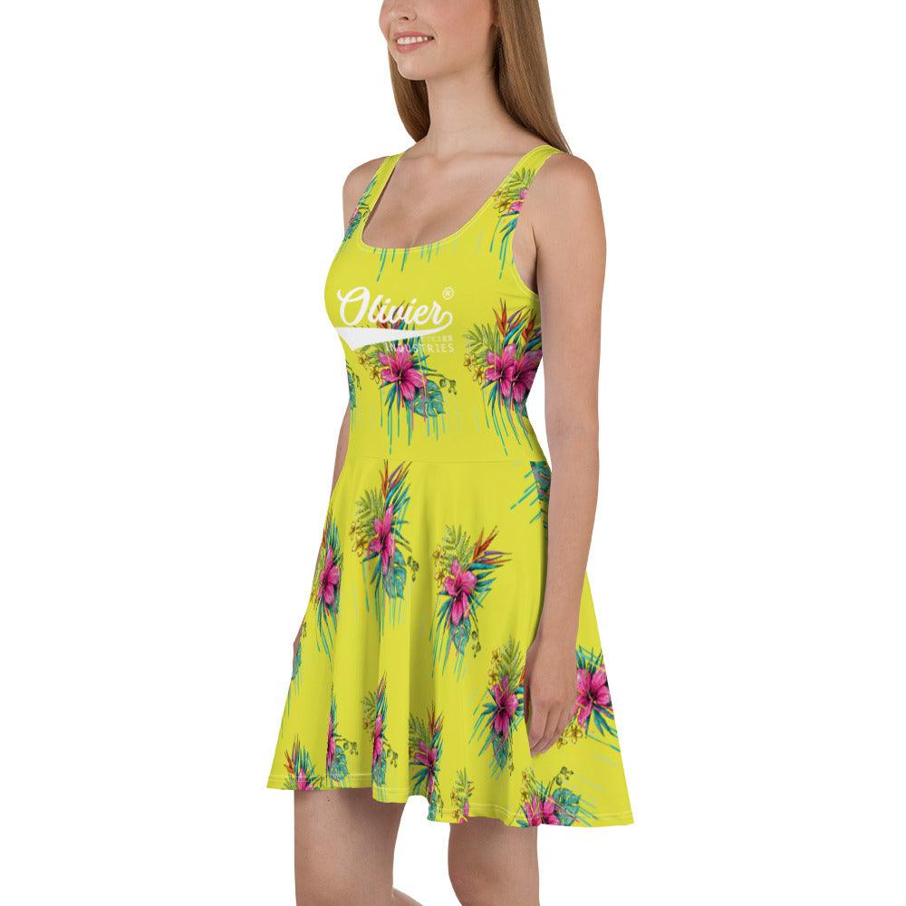 Olivier Industries TM Worldwide Flower Leaves Art Yellow Skater-Kleid - Olivier Industries ® Art & Apparel