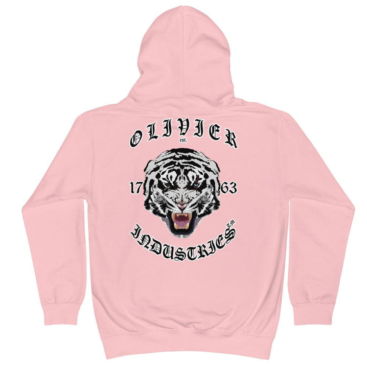 Olivier Industries ® "The White Tiger" white Tiger with blue eyes handmade kids - youth hoodie - Olivier Industries