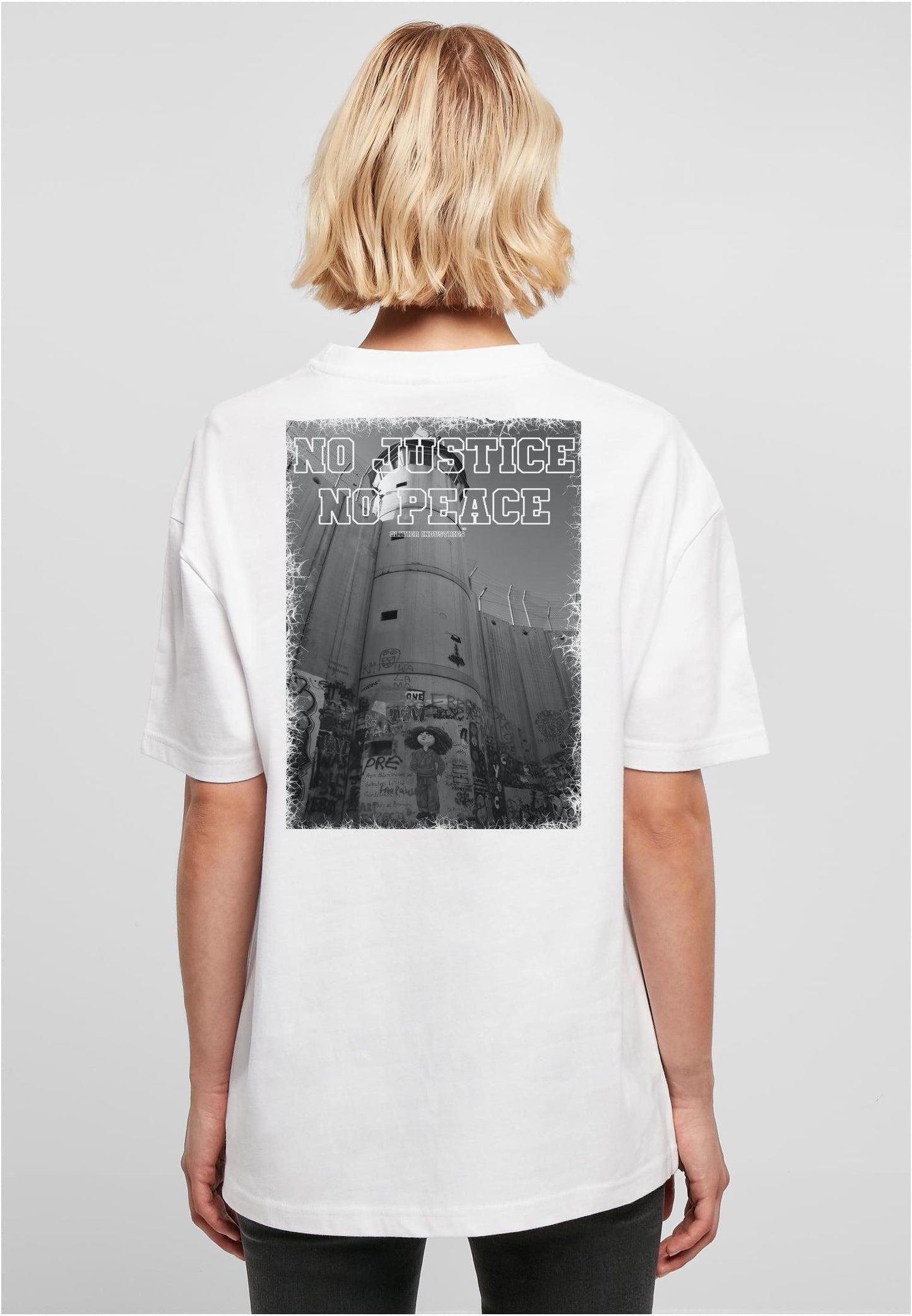 Olivier Industries ® Oversized- Free Palestine No Justice No Peace - Ladies Boyfriend Tee - Olivier Industries ® Art & Apparel