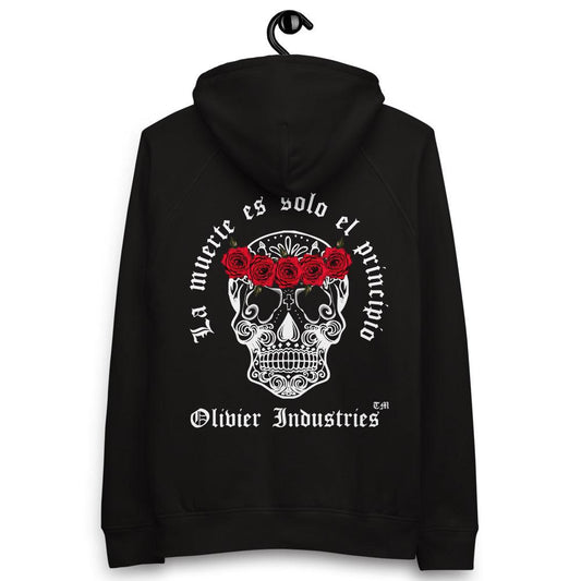 Olivier Industries® La muerte es solo el principio handmade drawn sugar skull organic cotton  Unisex pullover hoodie - Olivier Industries