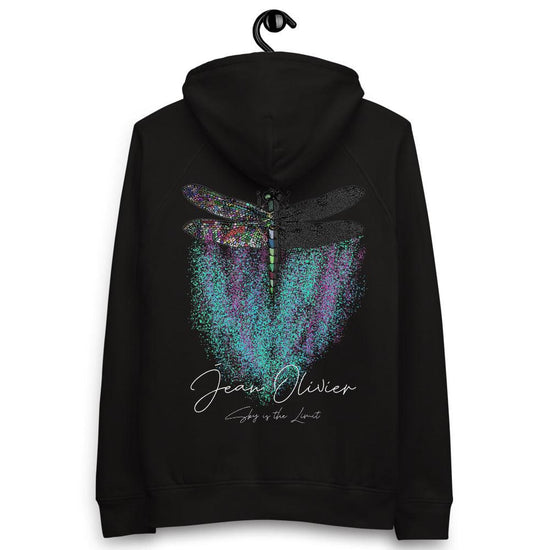 Olivier Industries ® Jean Olivier´s painted Art "Sky is the Limit" Dragonfly - Libelle colored on organic cotton Unisex pullover hoodie - Olivier Industries
