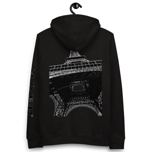 Olivier Industries ® organic hoodie - "La Tour Eiffel" Black - White drawn with signature Unisex pullover hoodie - Olivier Industries