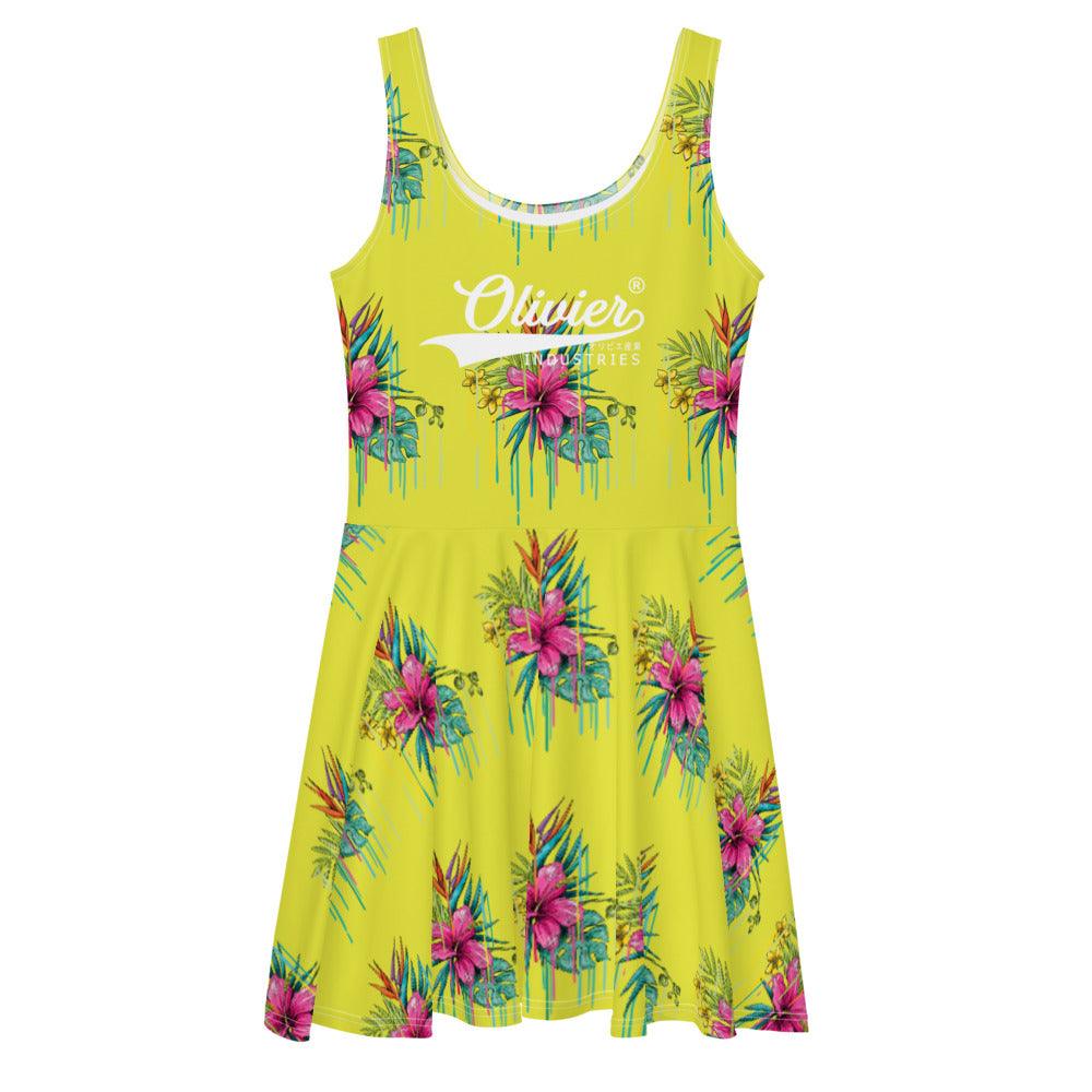 Olivier Industries TM Worldwide Flower Leaves Art Yellow Skater-Kleid - Olivier Industries ® Art & Apparel