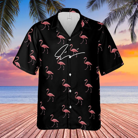 Olivier Industries TM - handmade flamingo black Hawaii Shirt - Olivier Industries ® Art & Apparel