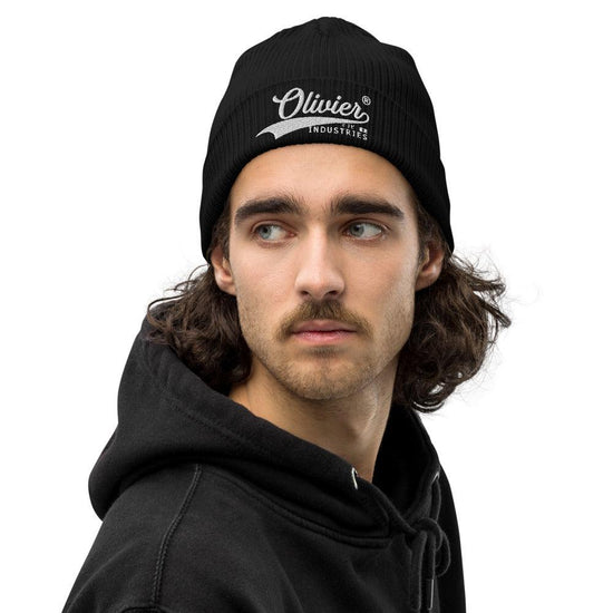 Olivier Industries ® embroidered Japanese logo on organic ribbed beanie - Olivier Industries
