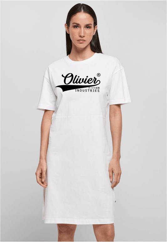Olivier Industries ® - Organic Cotton Ladies Slit - Black Logo oversized Tee Dress - Olivier Industries ® Art & Apparel