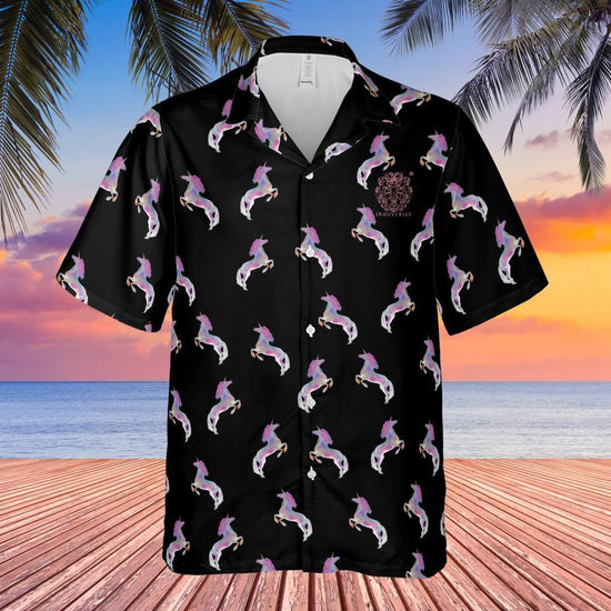 Olivier Industries TM - handmade unicorn black Hawaii Shirt - Olivier Industries ® Art & Apparel