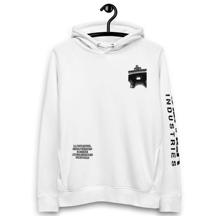 Olivier Industries ® organic hoodie - "La Tour Eiffel" Black - White drawn with signature Unisex pullover hoodie - Olivier Industries