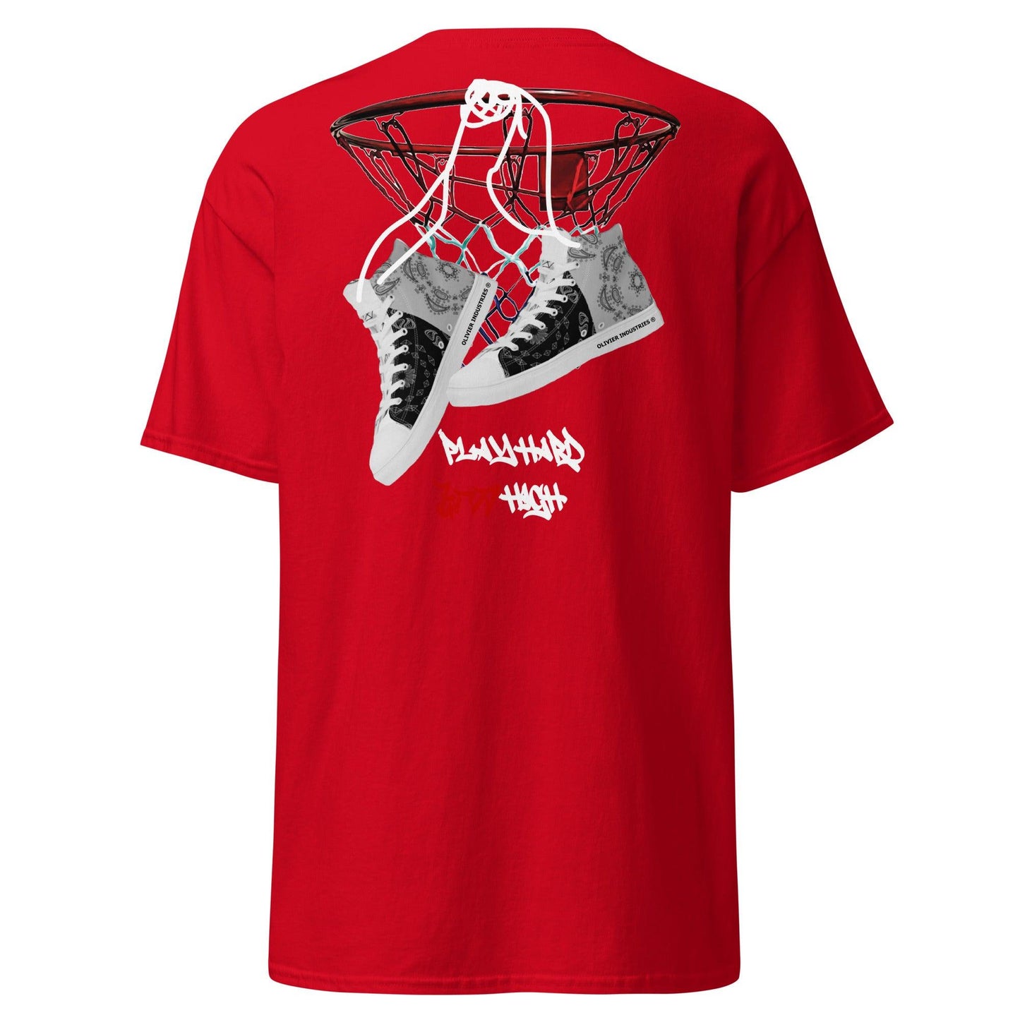 Olivier Industries TM Worldwide - Embr + Print - Fly High Basketball sneaker classic fit tee dif. Colors - Olivier Industries ® Art & Apparel