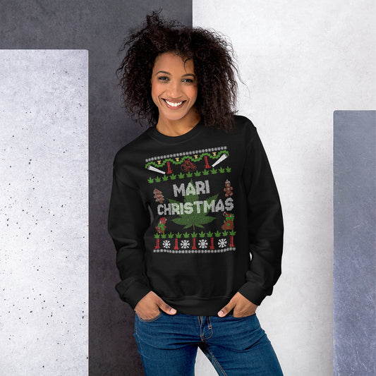 Funny christmas ugly sweater look mari christmas 420 unisex Sweatshirt