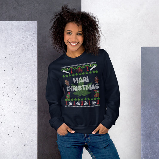 Funny christmas ugly sweater look mari christmas 420 unisex Sweatshirt